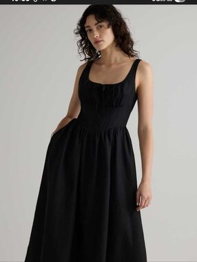 Quince European Linen Midi Corset Dress Black NWT